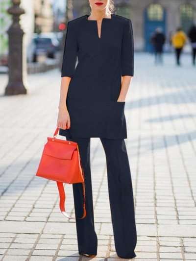 ZANZEA ženska trenirka s dugim bluzama do pola rukava, uredska dama, top i hlače s četvrtastim izrezom, 2 komada odjeće, kompleti hlača s elastičnim strukom