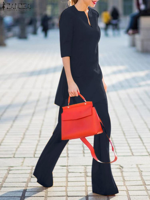 ZANZEA ženska trenirka s dugim bluzama do pola rukava, uredska dama, top i hlače s četvrtastim izrezom, 2 komada odjeće, kompleti hlača s elastičnim strukom