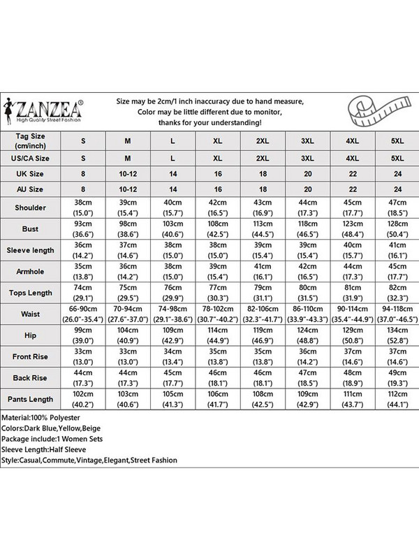 ZANZEA ženska trenirka s dugim bluzama do pola rukava, uredska dama, top i hlače s četvrtastim izrezom, 2 komada odjeće, kompleti hlača s elastičnim strukom