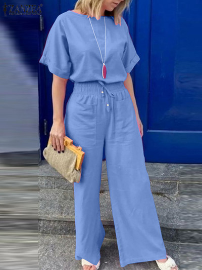 Naiste mood püksikomplektid suvine pluusiülikond Naiste särk ja laia säärega püksid ZANZEA elegantne puuvillane ülikond Tööriided dressid