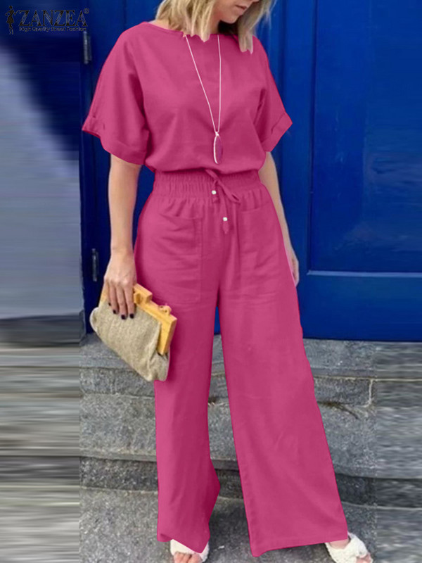 Naiste mood püksikomplektid suvine pluusiülikond Naiste särk ja laia säärega püksid ZANZEA elegantne puuvillane ülikond Tööriided dressid