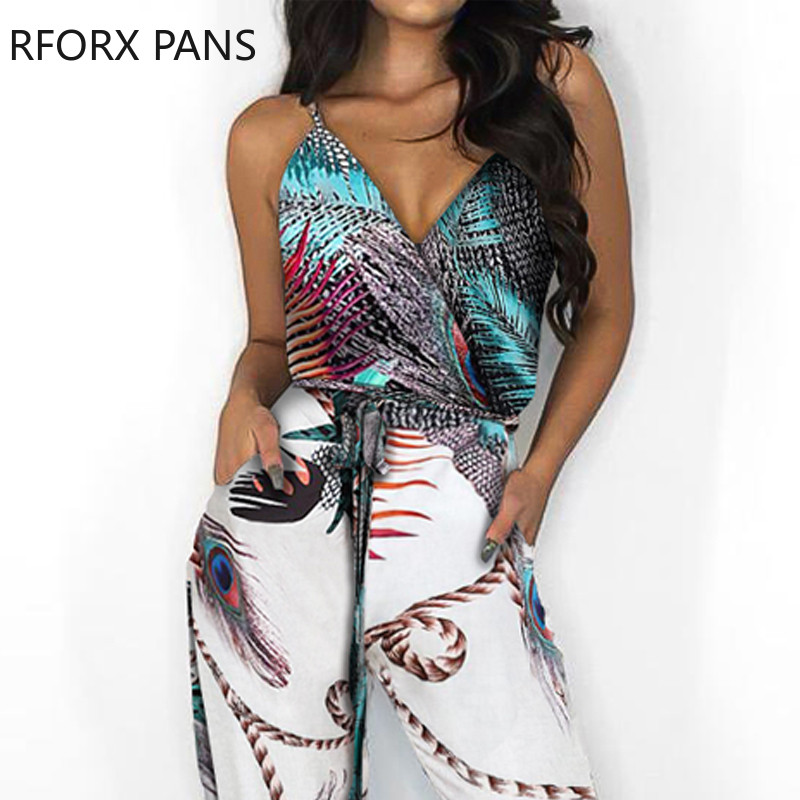 Ženski kombinezon s naramenicama s mješovitim printom i prorezom na nogavicama Seksi seksi kombinezon