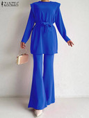 Κομψά βολάν 2 ΤΕΜ. ZANZEA Γυναικεία Σετ παντελονιών Μόδας Επίδεσμος Μακρυμάνικο Μπλουζ Κοστούμι Holiday Flare Μακρύ Παντελόνι Φόρμα