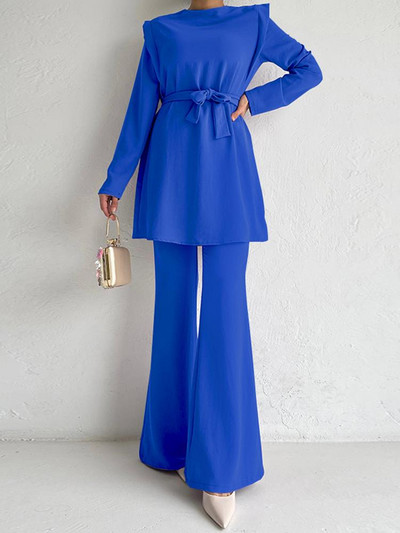 Κομψά βολάν 2 ΤΕΜ. ZANZEA Γυναικεία Σετ παντελονιών Μόδας Επίδεσμος Μακρυμάνικο Μπλουζ Κοστούμι Holiday Flare Μακρύ Παντελόνι Φόρμα