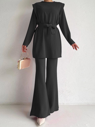 Κομψά βολάν 2 ΤΕΜ. ZANZEA Γυναικεία Σετ παντελονιών Μόδας Επίδεσμος Μακρυμάνικο Μπλουζ Κοστούμι Holiday Flare Μακρύ Παντελόνι Φόρμα