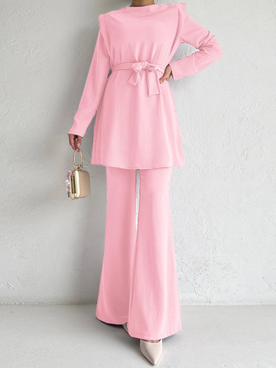 Κομψά βολάν 2 ΤΕΜ. ZANZEA Γυναικεία Σετ παντελονιών Μόδας Επίδεσμος Μακρυμάνικο Μπλουζ Κοστούμι Holiday Flare Μακρύ Παντελόνι Φόρμα