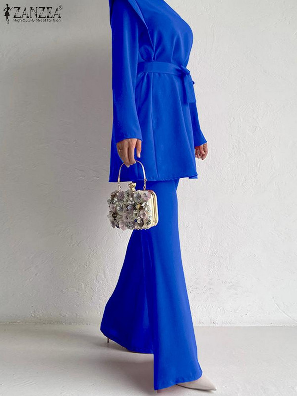 Κομψά βολάν 2 ΤΕΜ. ZANZEA Γυναικεία Σετ παντελονιών Μόδας Επίδεσμος Μακρυμάνικο Μπλουζ Κοστούμι Holiday Flare Μακρύ Παντελόνι Φόρμα