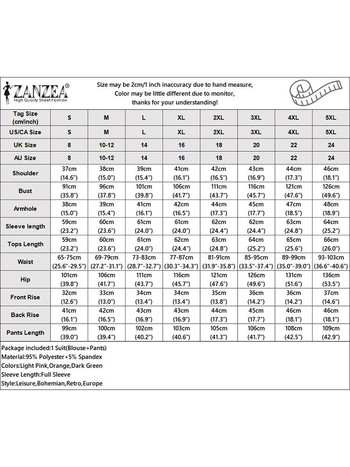 ZANZEA Дамски офис подходящи комплекти Елегантна плътна блуза и дълги панталони Есенни модни анцузи Ежедневни OL работни екипи Oversize