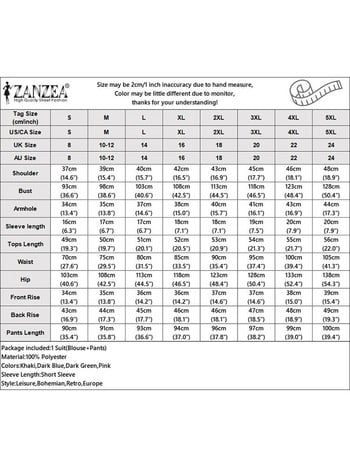 ZANZEA Елегантен комплект от две части Лятна блуза Костюм Дамски подходящи комплекти Риза с къс ръкав и широки панталони Комплекти Екипировки Градски анцуг