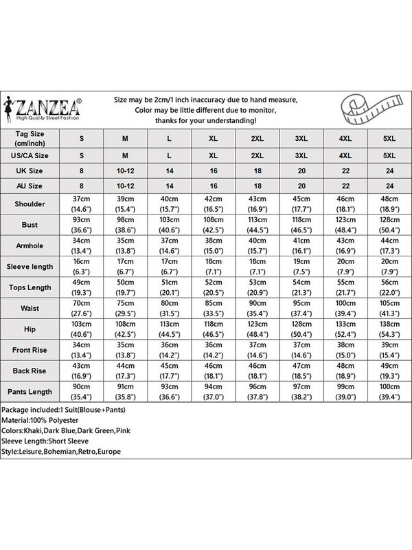 ZANZEA Elegantni dvodijelni set Ljetna bluza Odijelo Ženski odgovarajući kompleti Košulja kratkih rukava i široki kompleti hlača Odjeća Urbana trenirka