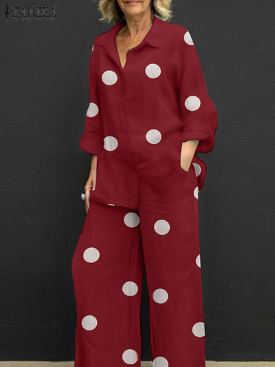 Moodne Urabn spordidressi naiste kaheosaline komplekt ZANZEA pikkade varrukatega särgi topid Põhjuslikud püksid komplektid Elegantne töö OL varustus Oversize