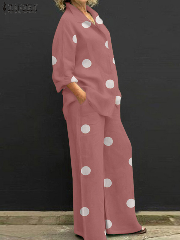 Moodne Urabn spordidressi naiste kaheosaline komplekt ZANZEA pikkade varrukatega särgi topid Põhjuslikud püksid komplektid Elegantne töö OL varustus Oversize