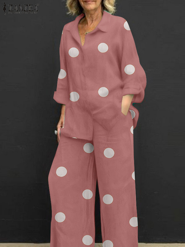 Moodne Urabn spordidressi naiste kaheosaline komplekt ZANZEA pikkade varrukatega särgi topid Põhjuslikud püksid komplektid Elegantne töö OL varustus Oversize