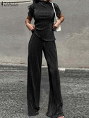 Ženska modna odjeća Ležerna plisirana majica kratkih rukava Kompleti od 2 komada ZANZEA 2023 Ljetna ulična odjeća Trenirke Visokog struka Hlače