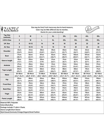 Дамски модни тоалети Ежедневни плисирани горнища с къс ръкав Комплекти от 2 бр. ZANZEA 2023 Лято Streetwear Анцуг Панталони с висока талия