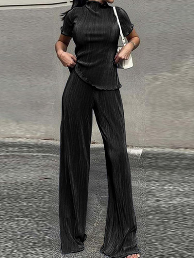 Ženska modna odjeća Ležerna plisirana majica kratkih rukava Kompleti od 2 komada ZANZEA 2023 Ljetna ulična odjeća Trenirke Visokog struka Hlače