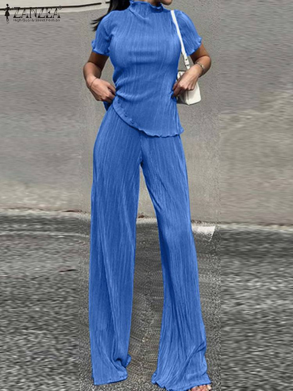 Ženska modna odjeća Ležerna plisirana majica kratkih rukava Kompleti od 2 komada ZANZEA 2023 Ljetna ulična odjeća Trenirke Visokog struka Hlače