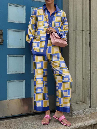 ZANZEA pühade värvi blokeeriv 2 tk komplektid vabaaja trükkimisega pükste komplektid naistele mood elastsed vööpüksid spordidressid sobivad komplektid