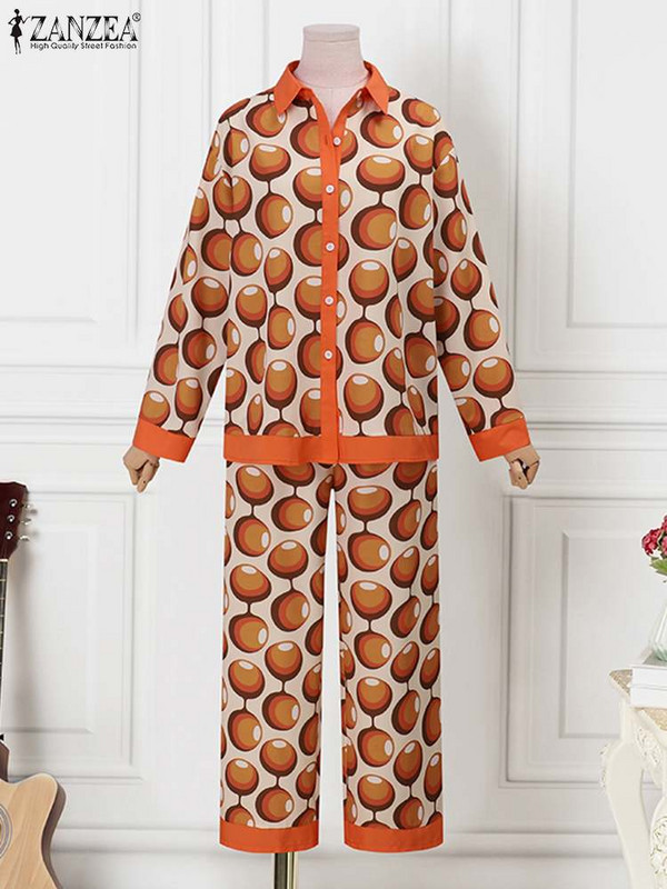 ZANZEA pühade värvi blokeeriv 2 tk komplektid vabaaja trükkimisega pükste komplektid naistele mood elastsed vööpüksid spordidressid sobivad komplektid