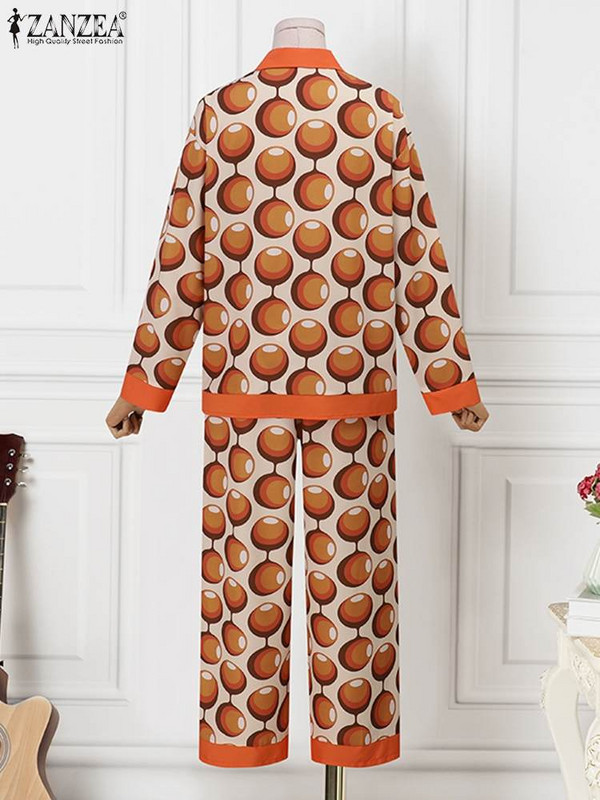 ZANZEA pühade värvi blokeeriv 2 tk komplektid vabaaja trükkimisega pükste komplektid naistele mood elastsed vööpüksid spordidressid sobivad komplektid