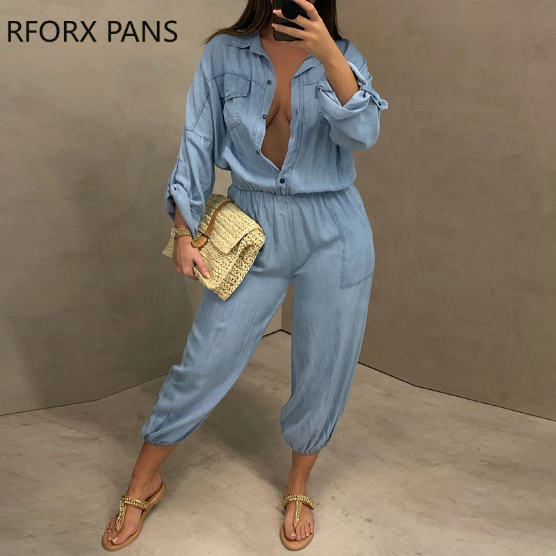 Ženski šik ležerni skraćeni traperice izdubljeni kargo BFstyle kombinezon dugih rukava