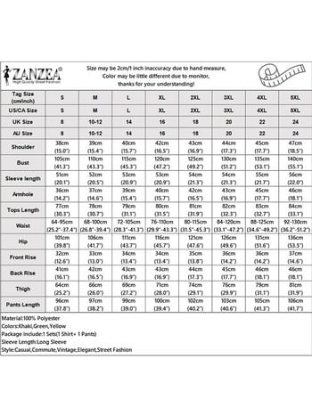 Дамски дълъг панталон ZANZEA 2023 Моден анцуг с ретро щампи Комплекти панталони от 2 бр. Празнични ризи с дълъг ръкав и ревери Елегантни тоалети