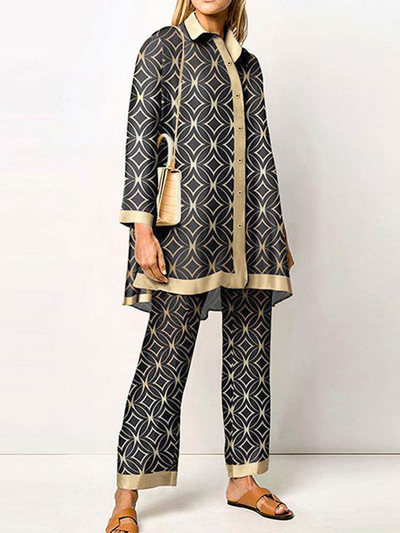 ZANZEA naiste pikad püksid 2023 spordidress Mood retrotrükiga 2tk püksikomplektid pühade pikkade varrukatega revääridega särgid komplektid elegantsed