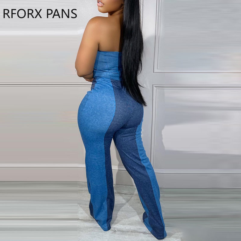 Naiste elegantne sirge õlapaelteta teksariidest lapiline varrukateta kombinesoon, seksikas kombinesoon