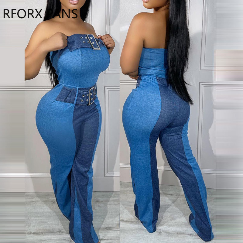 Naiste elegantne sirge õlapaelteta teksariidest lapiline varrukateta kombinesoon, seksikas kombinesoon