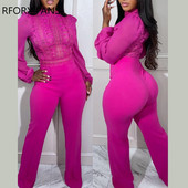 Κομψή γυναικεία ίσια φόρμα με μασίφ δαντέλα με μακρύ διχτυωτό συνονθύλευμα αντίθεσης