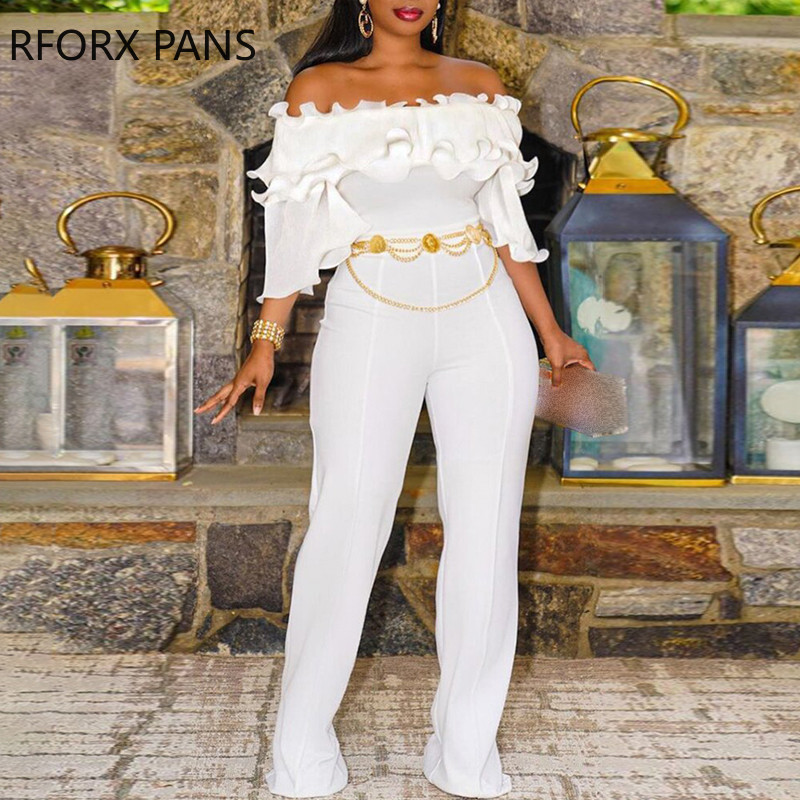 Naiste õlgadest eemaldatud Mudel Ruffle Hem Chain Sashes õlgadest vaba vabaaja sirge valge kombinesoon