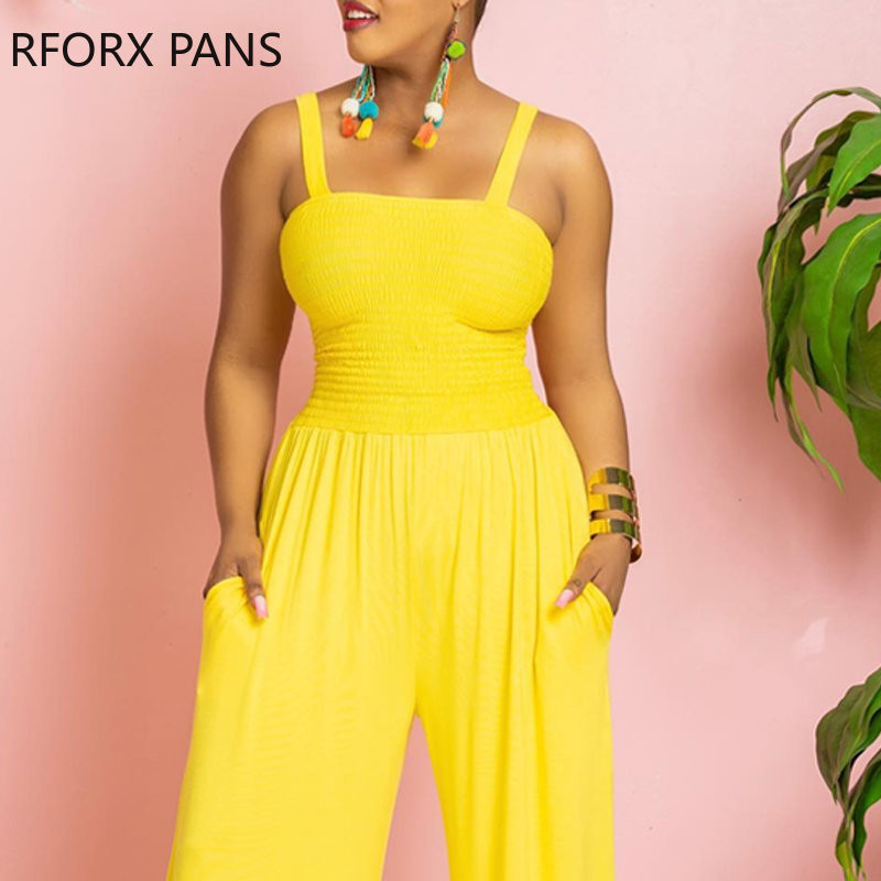 2023. Ženski jednobojni, debeli naramenici, plisirani široki seksi kombinezoni s ravnim nogavicama bez rukava