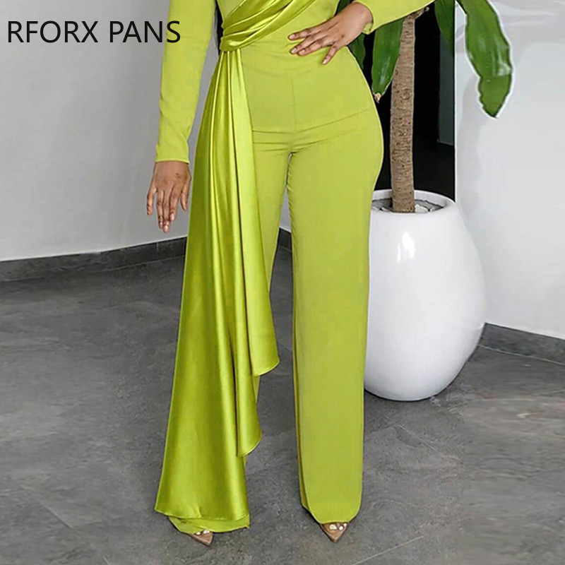 Salopetă de lucru pentru femei, cu decolteu în V, mâneci lungi, cu decorație din satin