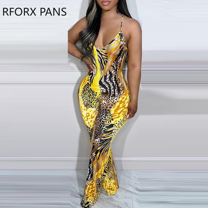 2023 Γυναικείες σπαγγέτι λουράκια αμάνικο μοτίβο λεοπάρ σέξι ίσια σέξι φόρμες