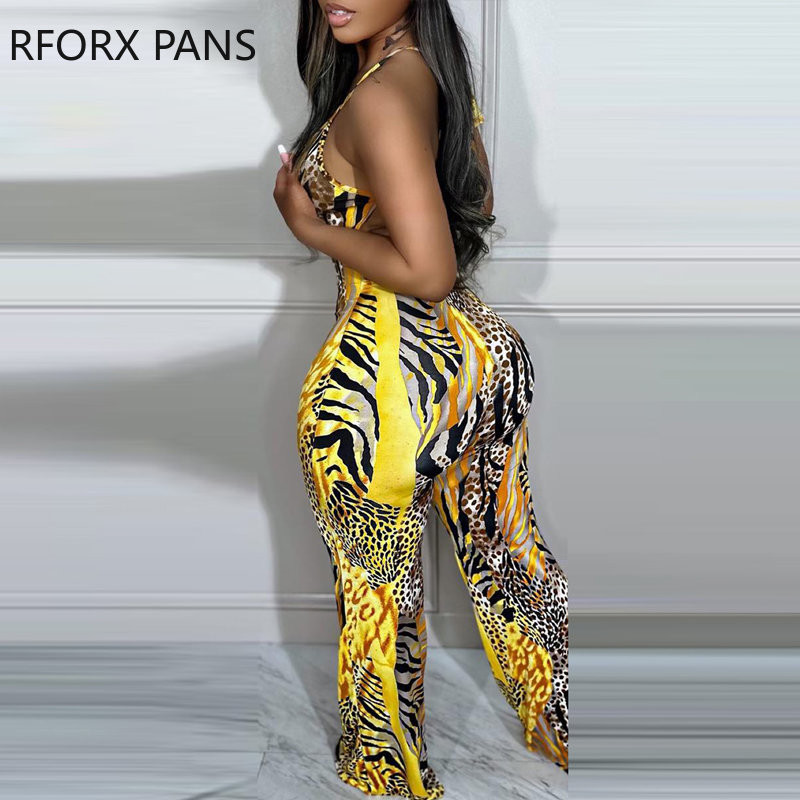 2023 Γυναικείες σπαγγέτι λουράκια αμάνικο μοτίβο λεοπάρ σέξι ίσια σέξι φόρμες