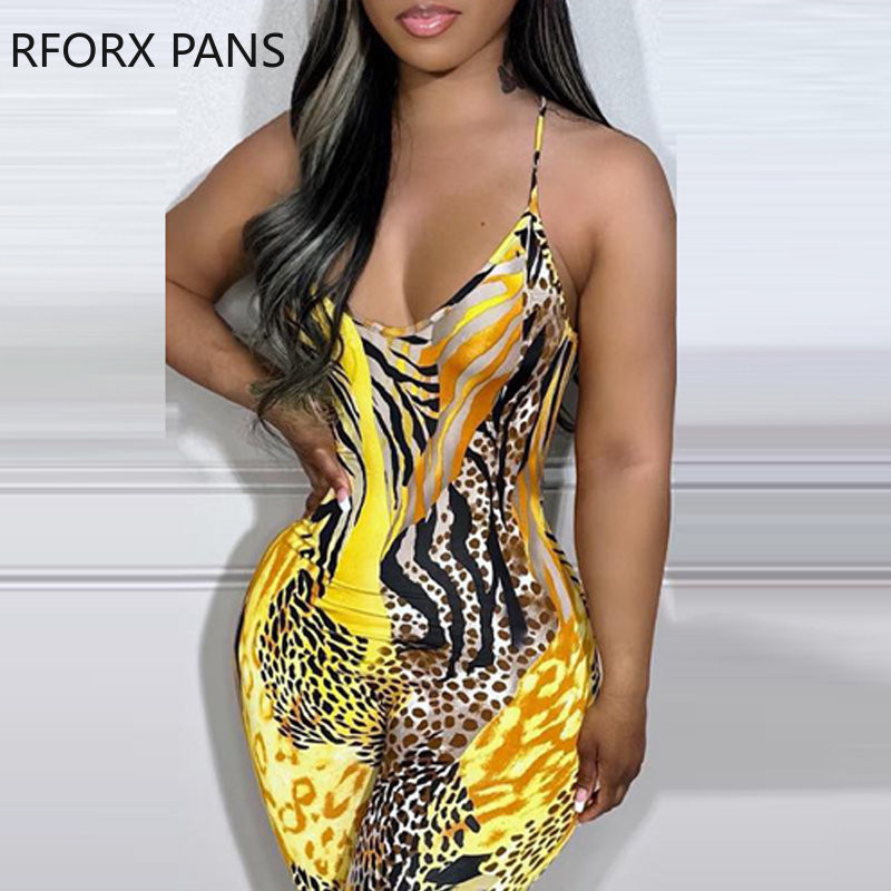 2023 Γυναικείες σπαγγέτι λουράκια αμάνικο μοτίβο λεοπάρ σέξι ίσια σέξι φόρμες