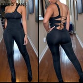 Moteriškas solidus elegantiškas vieno peties suvarstomas Bodycon juodas seksualus kombinezonas