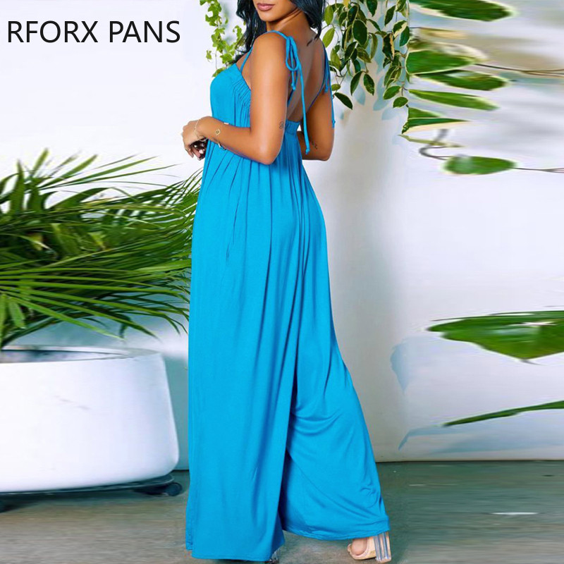 Ženski elegantni halteri, jednobojni špageti bez rukava na vezivanje, široki seksi kombinezoni ravnih nogavica