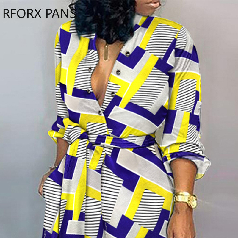 Γυναικεία κομψή γεωμετρική στάμπα Φύλλα με σχέδιο τσέπης Σέξι φόρμα με ίσια κουμπιά