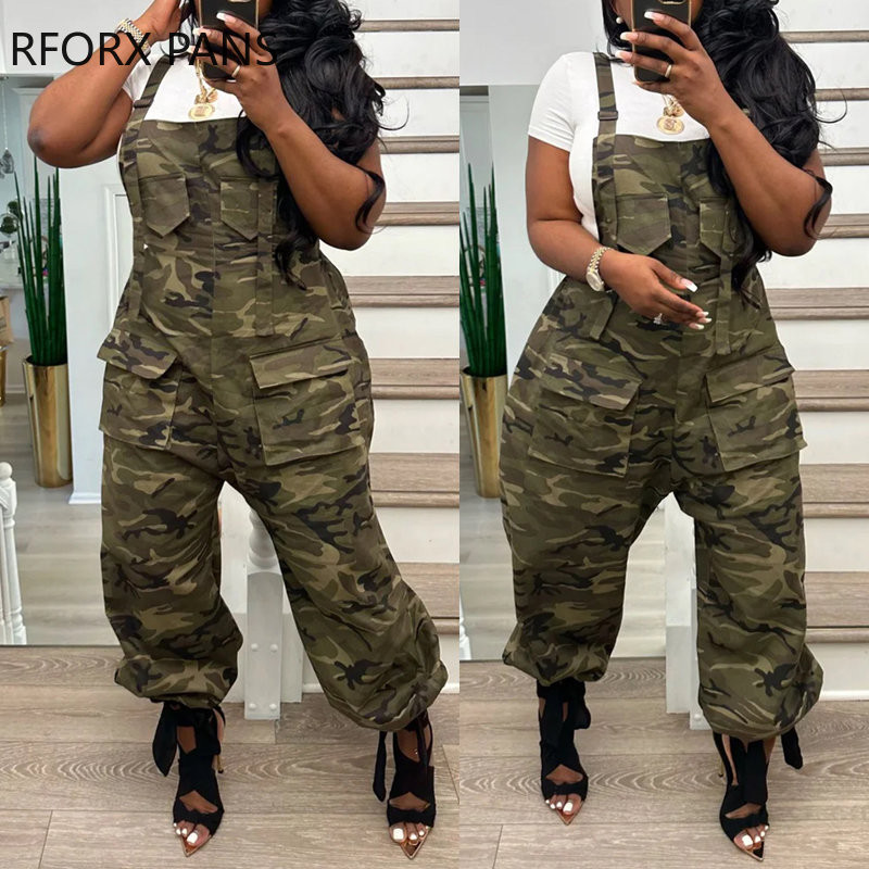 2023. Ženski kombinezon s kamuflažnim uzorkom s višestrukim pastelnim dekorom s džepovima i tregerima s debelim remenima