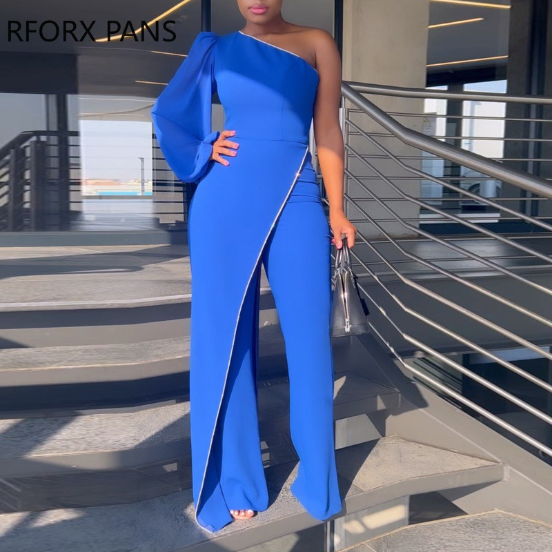 2023., ženski elegantni, dijagonalni ovratnik, jedno rame, svečani radni ravni rukavi, kombinezoni