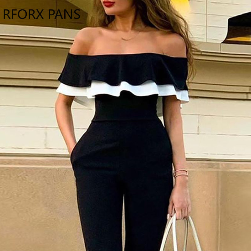 Κομψή γυναικεία μονόκλινη κολάρο με βολάν και στριφώματα Bodycon λειτουργική σέξι μαύρη φόρμα