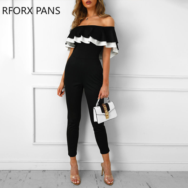 Κομψή γυναικεία μονόκλινη κολάρο με βολάν και στριφώματα Bodycon λειτουργική σέξι μαύρη φόρμα