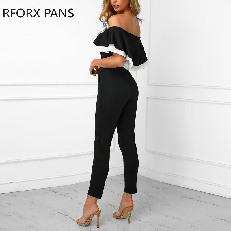 Κομψή γυναικεία μονόκλινη κολάρο με βολάν και στριφώματα Bodycon λειτουργική σέξι μαύρη φόρμα