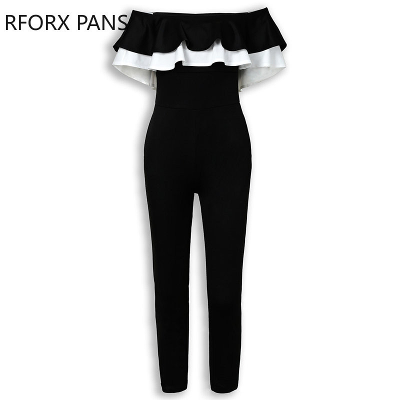 Κομψή γυναικεία μονόκλινη κολάρο με βολάν και στριφώματα Bodycon λειτουργική σέξι μαύρη φόρμα