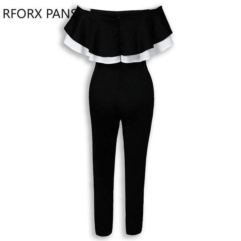 Κομψή γυναικεία μονόκλινη κολάρο με βολάν και στριφώματα Bodycon λειτουργική σέξι μαύρη φόρμα