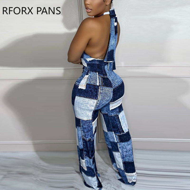 2023. Ženski elegantni križani halteri izdubljeni patchwork uzorak bez leđa ravnih nogavica Seksi kombinezoni