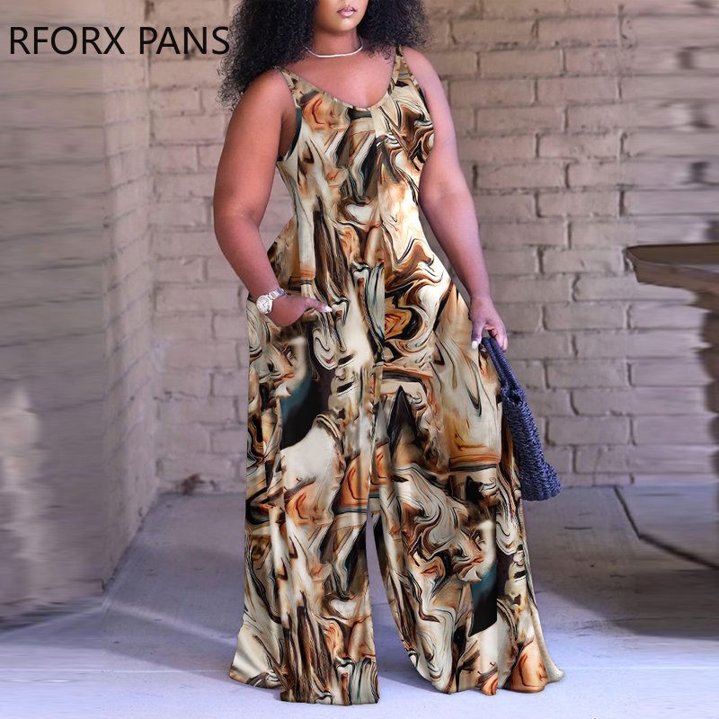 2023 Plus Size Γυναικείες κομψές φόρμες χωρίς μανίκια, σέξι φόρμες με φαρδύ πόδι