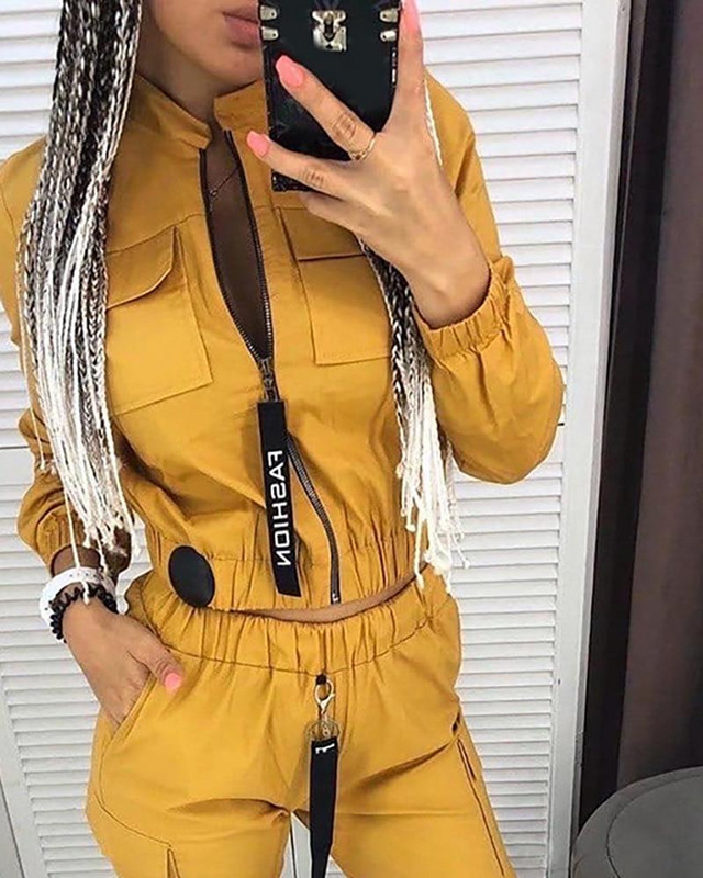 2023. Ženska odjeća Sportsko odijelo s patentnim zatvaračem Vruća rasprodaja, ulična, ležerna, uska, proljeće, ljeto, vojno zelena jakna, hlače, modni set od 2 komada