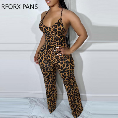 2023. Ženski seksi kombinezoni s ravnim nogavicama bez rukava s naramenicama i leopard uzorkom